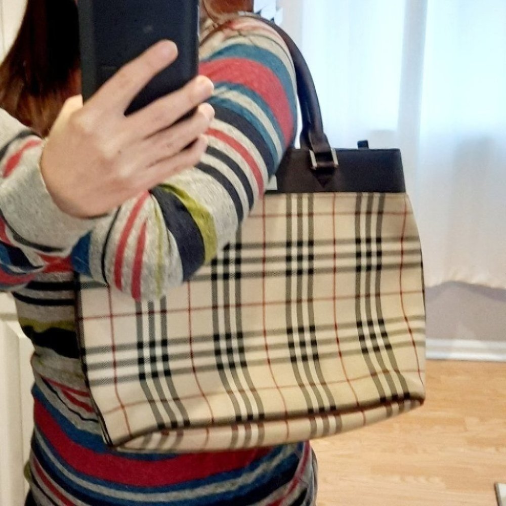 Burberry Dark Brown Nova Check Canvas Tote - Picture 11 of 12